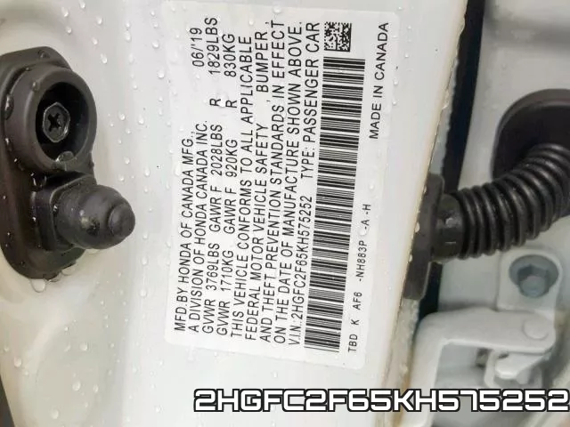 2HGFC2F65KH575252 фото 2