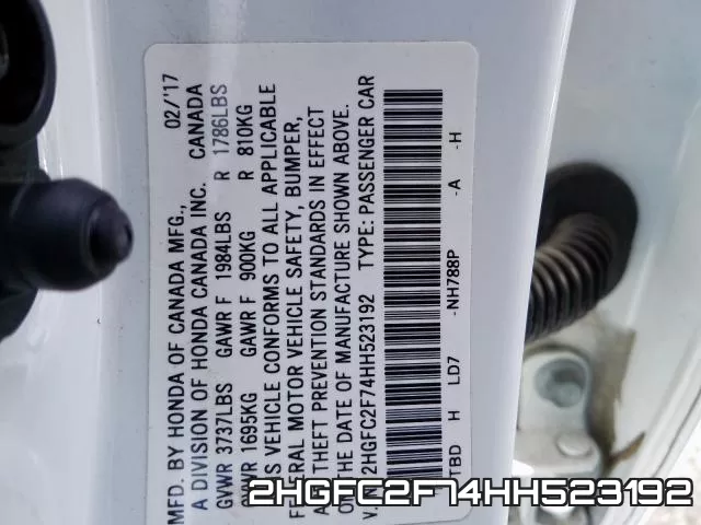 2HGFC2F74HH523192 фото 2