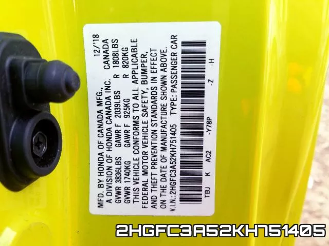 2HGFC3A52KH751405 фото 2