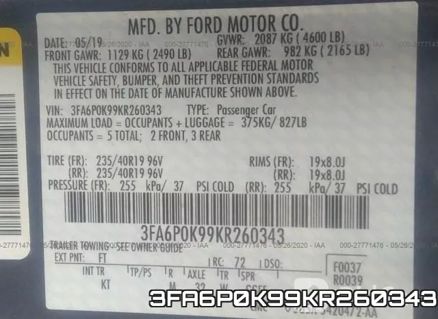 3FA6P0K99KR260343 фото 10