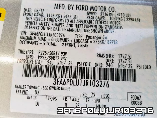3FA6P0LU1JR103276 фото 2