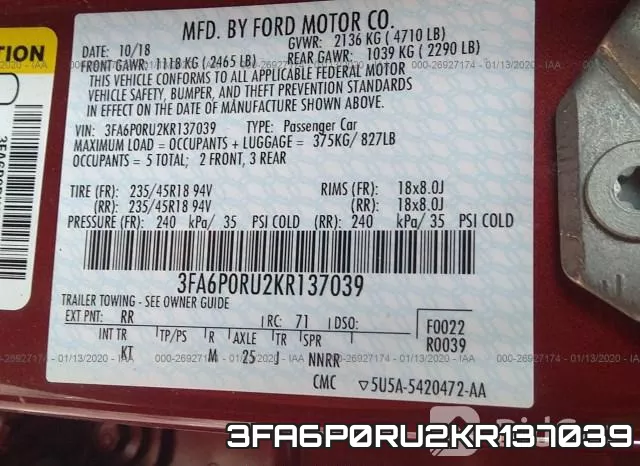 3FA6P0RU2KR137039 фото 10