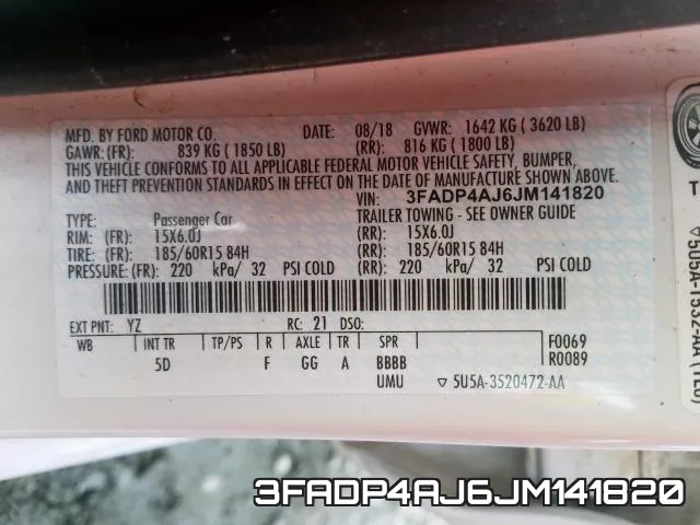 3FADP4AJ6JM141820 фото 2