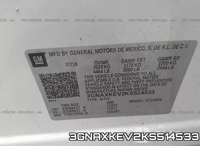 3GNAXKEV2KS514533 фото 10