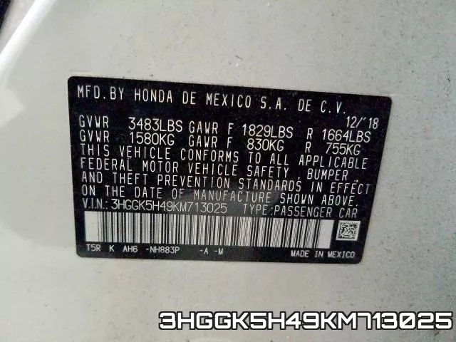 3HGGK5H49KM713025 фото 2