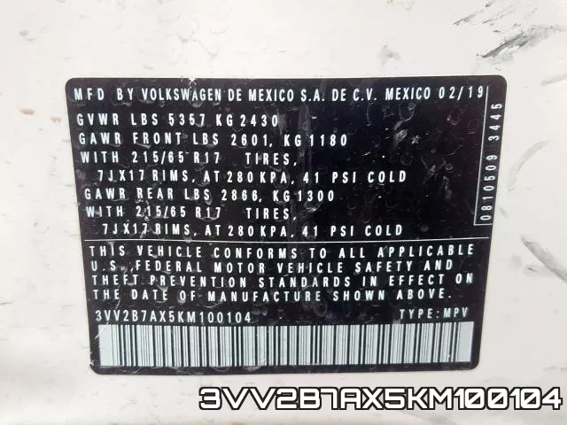 3VV2B7AX5KM100104 фото 2