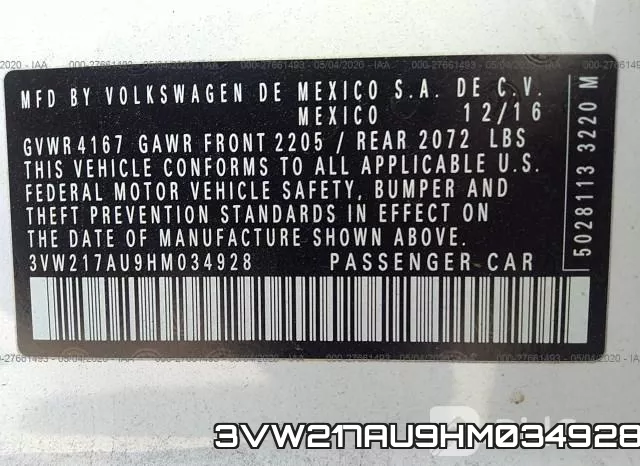 3VW217AU9HM034928 фото 10