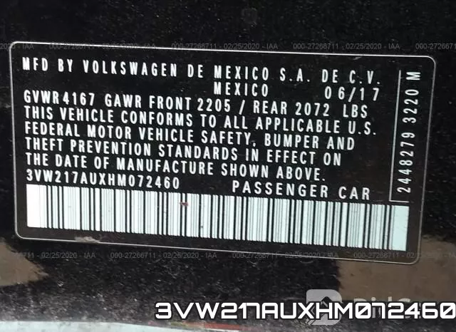 3VW217AUXHM072460 фото 10