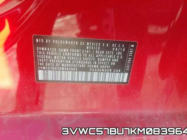 3VWC57BU7KM083964 фото 2