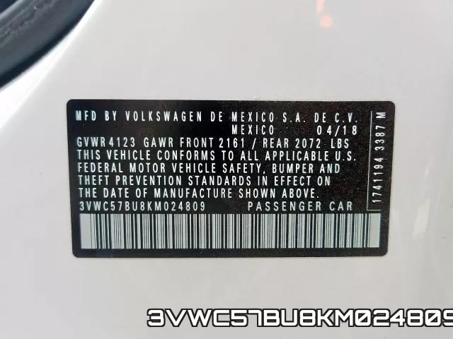 3VWC57BU8KM024809 фото 2