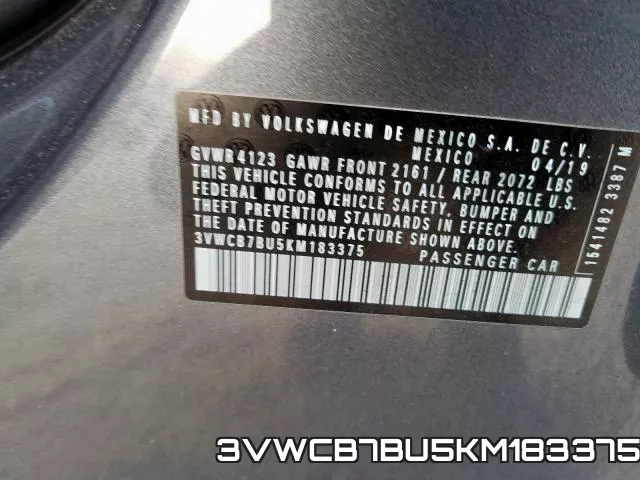 3VWCB7BU5KM183375 фото 2