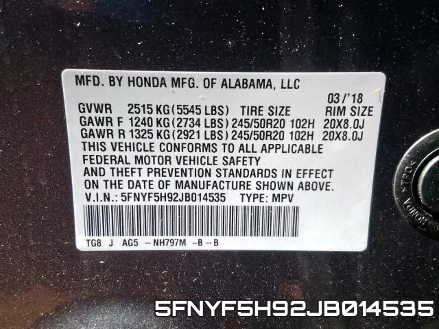 5FNYF5H92JB014535 фото 2