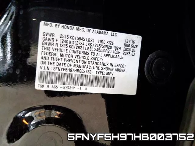 5FNYF5H97HB003752 фото 2