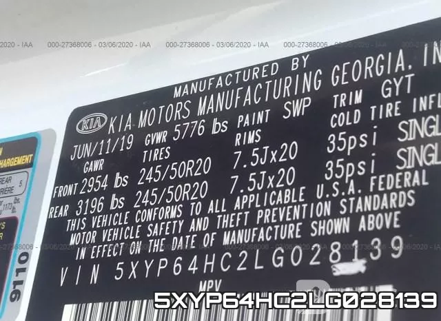 5XYP64HC2LG028139 фото 10