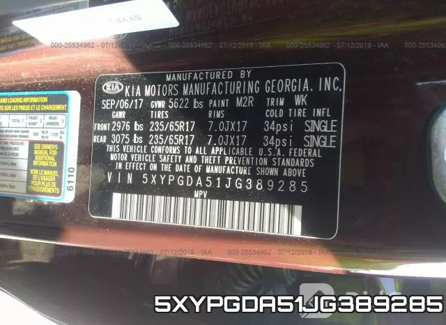 5XYPGDA51JG389285 фото 10