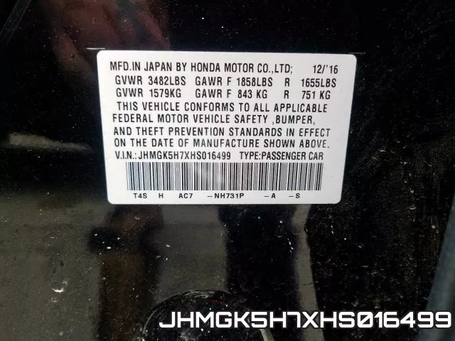 JHMGK5H7XHS016499 фото 2