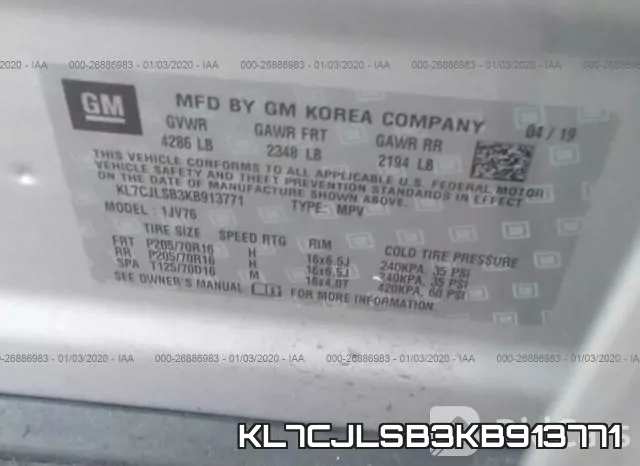 KL7CJLSB3KB913771 фото 10