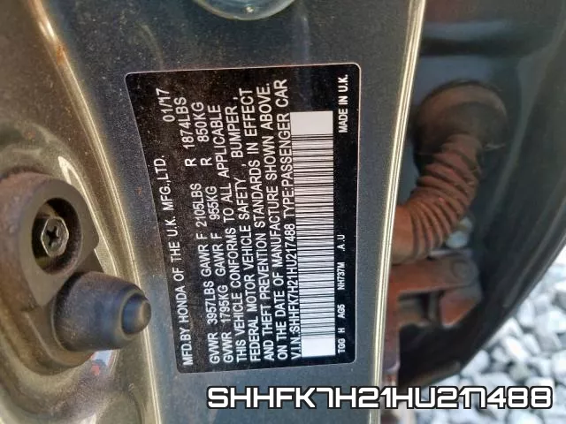 SHHFK7H21HU217488 фото 2