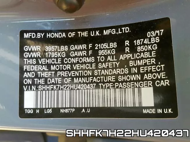 SHHFK7H22HU420437 фото 2