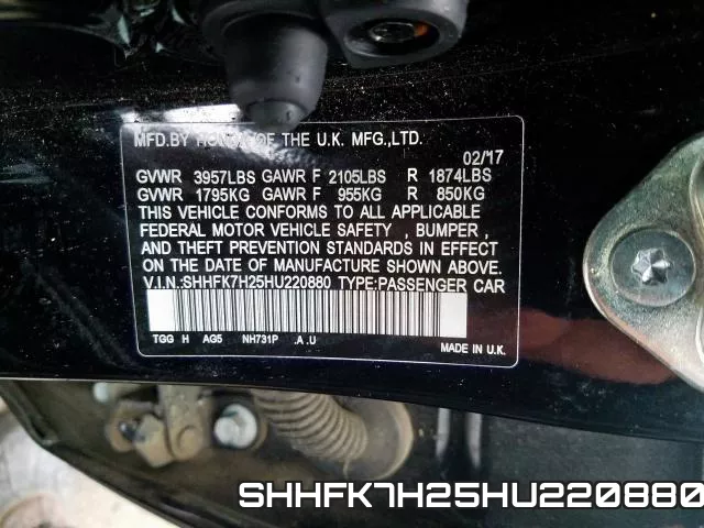 SHHFK7H25HU220880 фото 2