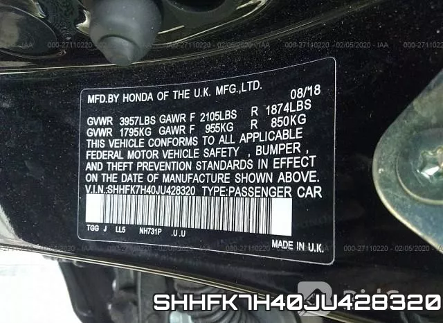 SHHFK7H40JU428320 фото 10