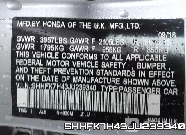 SHHFK7H43JU239340 фото 10