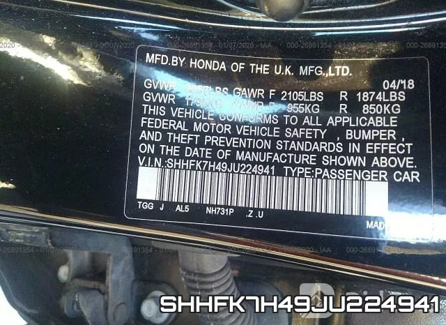 SHHFK7H49JU224941 фото 10