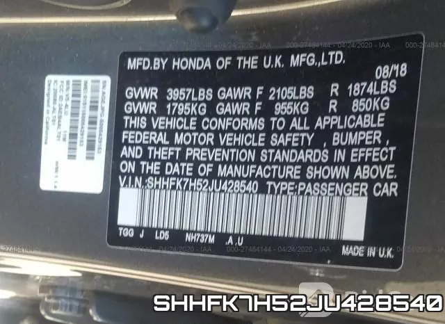 SHHFK7H52JU428540 фото 10