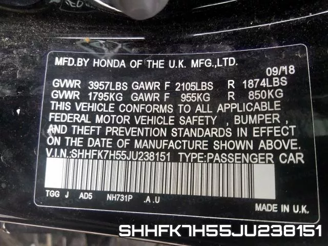 SHHFK7H55JU238151 фото 2