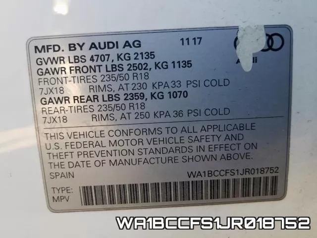 WA1BCCFS1JR018752 фото 2