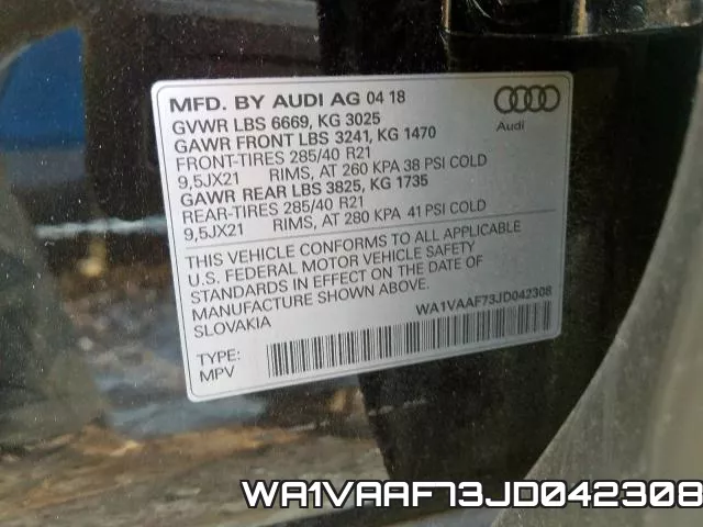WA1VAAF73JD042308 фото 2