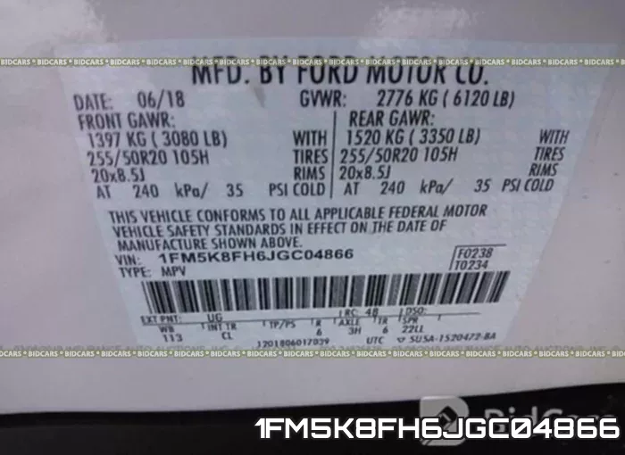 1FM5K8FH6JGC04866 фото 10