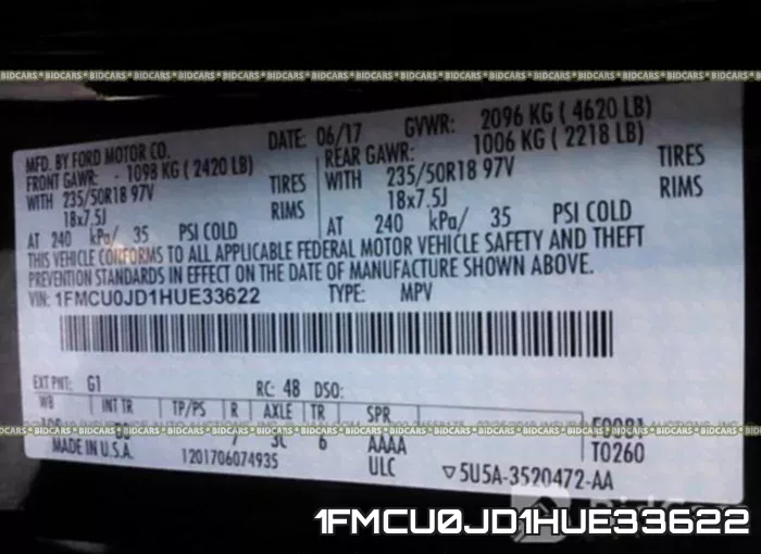 1FMCU0JD1HUE33622 фото 10