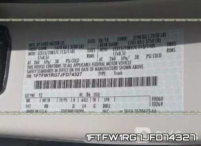 1FTFW1RG7JFD74327 фото 10