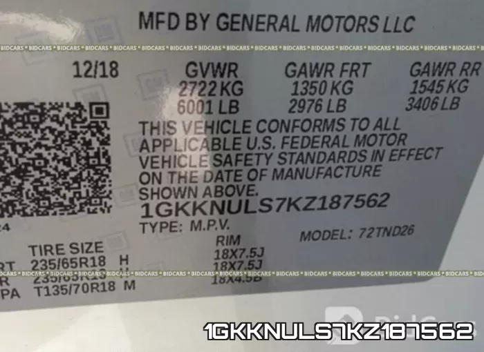 1GKKNULS7KZ187562 фото 10