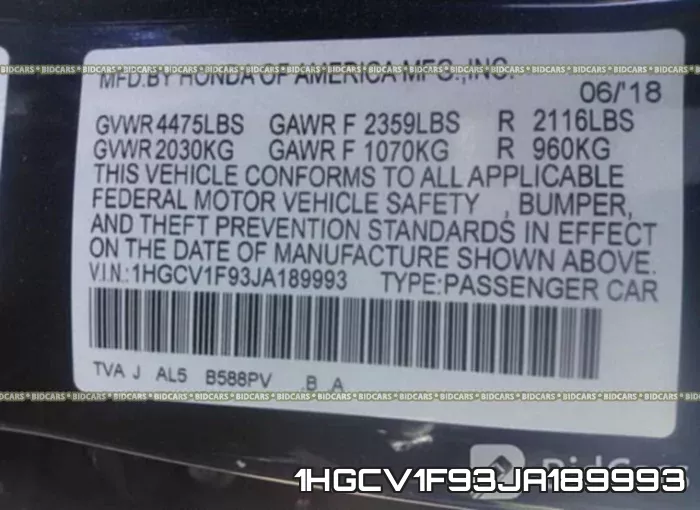 1HGCV1F93JA189993 фото 10