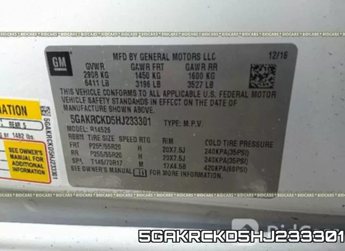 5GAKRCKD5HJ233301 фото 10