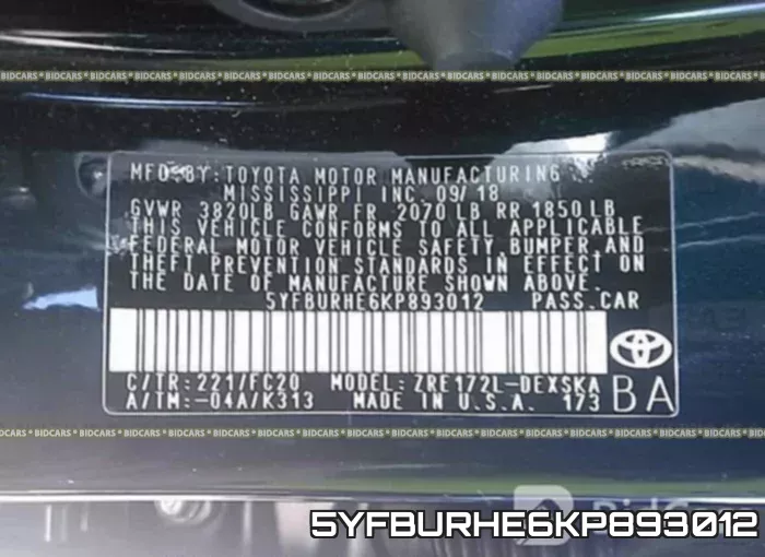 5YFBURHE6KP893012 фото 10