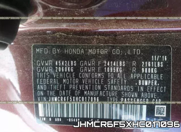 JHMCR6F5XHC017096 фото 10