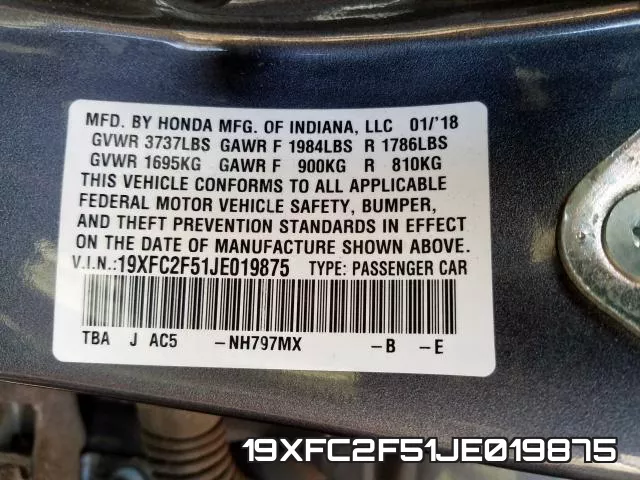 19XFC2F51JE019875 фото 2