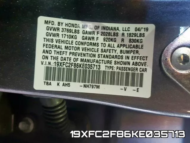 19XFC2F86KE035713 фото 2