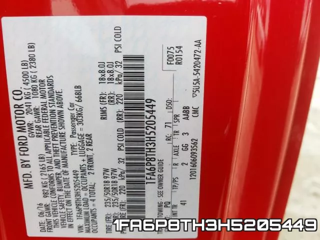 1FA6P8TH3H5205449 фото 2