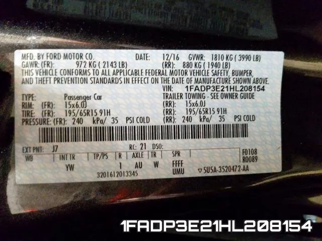 1FADP3E21HL208154 фото 2