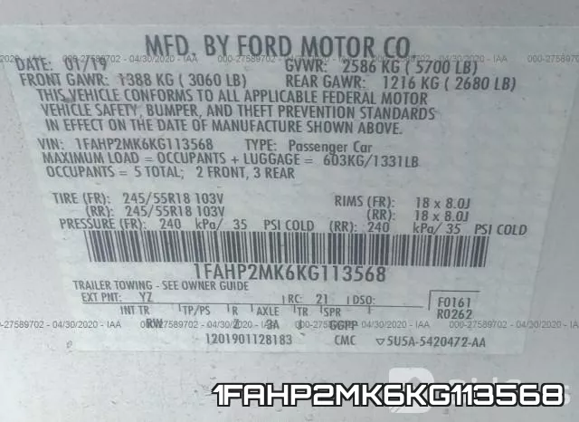 1FAHP2MK6KG113568 фото 10