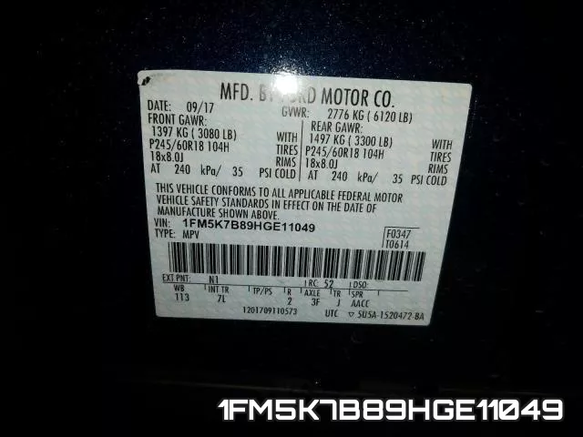 1FM5K7B89HGE11049 фото 2