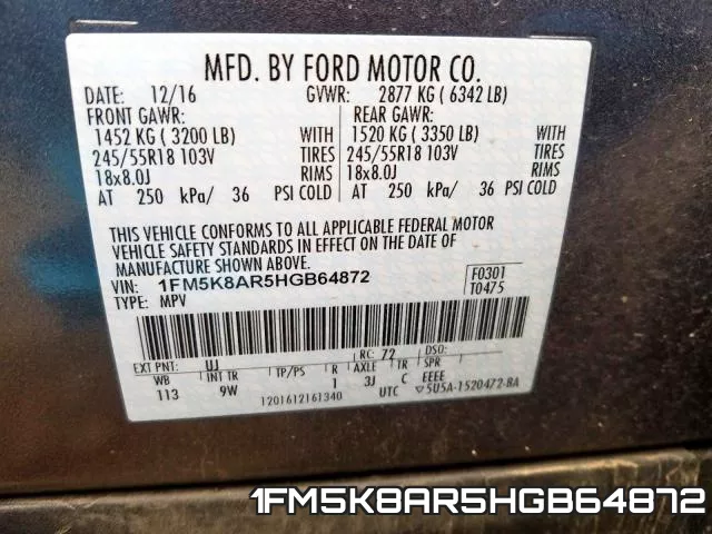 1FM5K8AR5HGB64872 фото 2