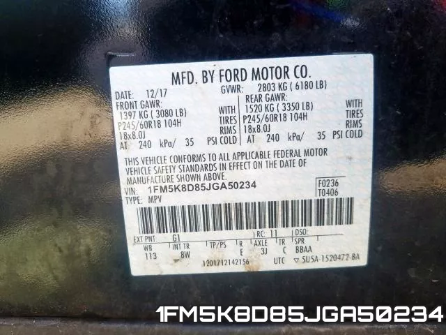 1FM5K8D85JGA50234 фото 2