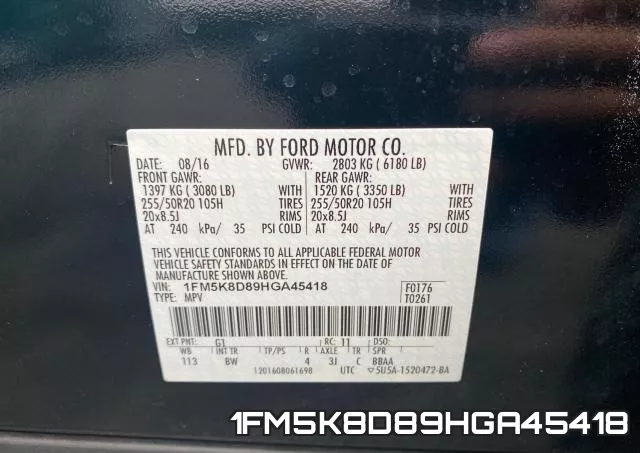 1FM5K8D89HGA45418 фото 2