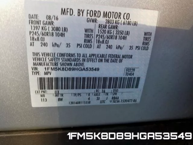 1FM5K8D89HGA53549 фото 2