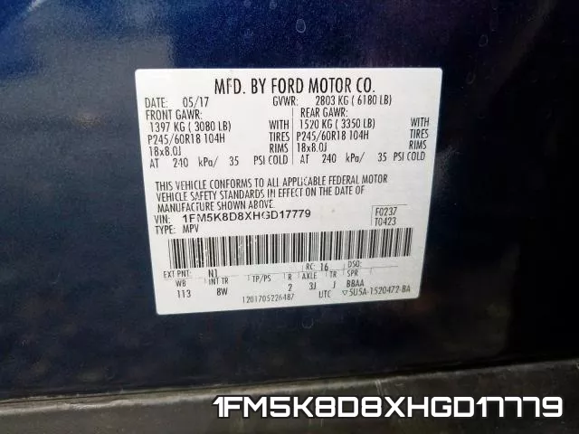 1FM5K8D8XHGD17779 фото 2